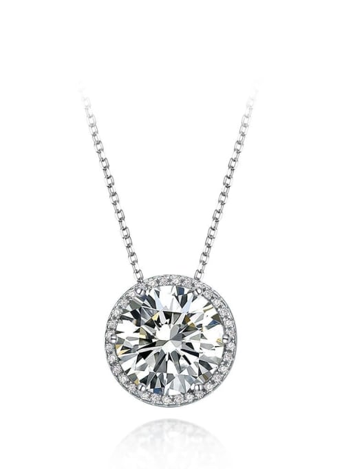 White [P 0867] 925 Sterling Silver High Carbon Diamond White Round Luxury Necklace